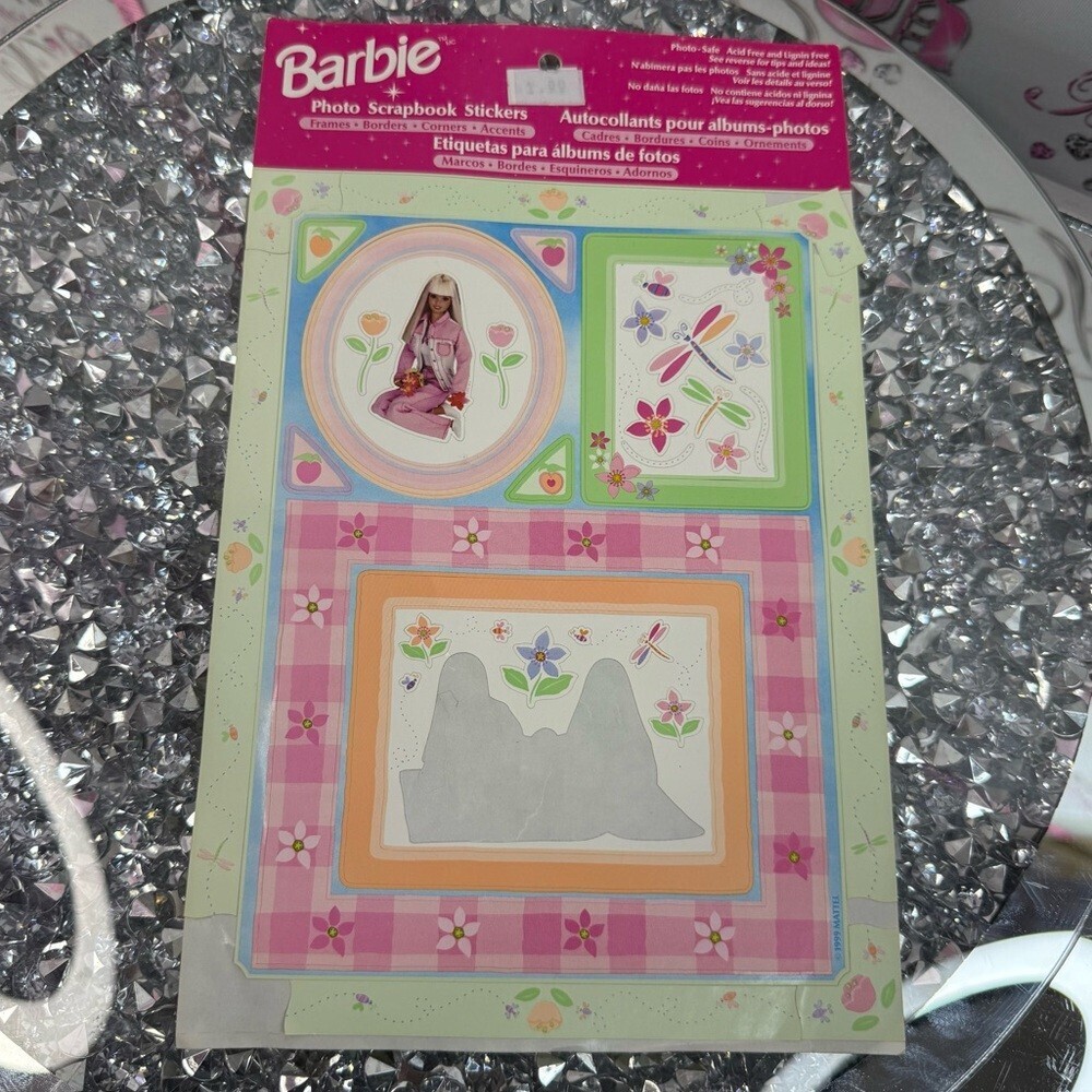 Barbie sticker sheet sandy lion Photo Scrapbook Pink Green Purple Floral Frames